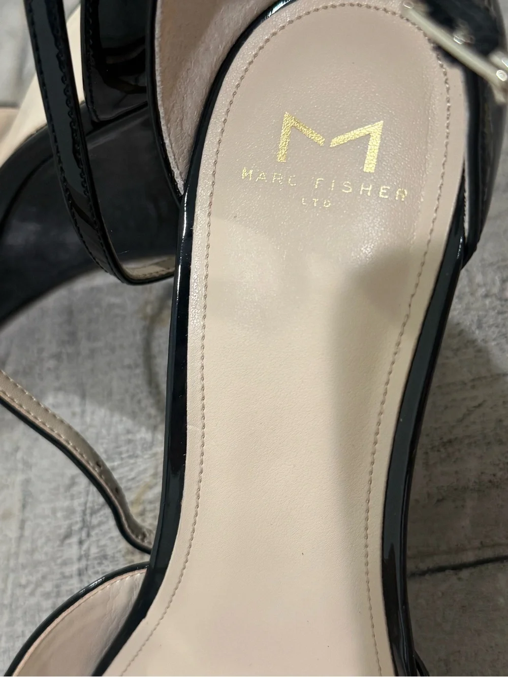 Marc Fisher Black Patent Wedge Ankle-Strap Sandals